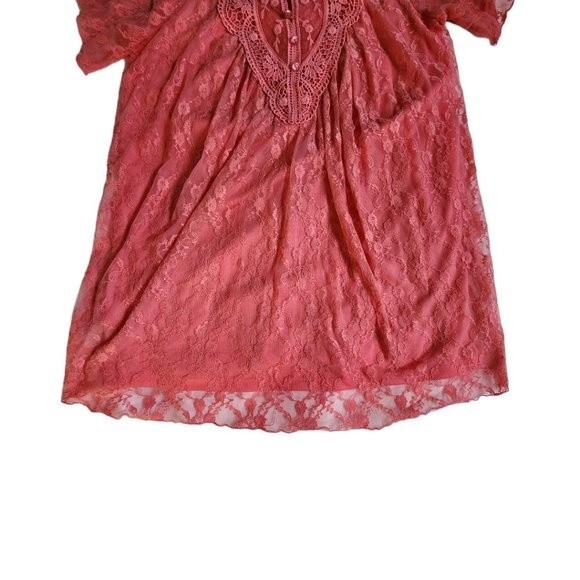 V Cristina flutter sleeve floral print lace overlay top sz M - Picture 5 of 12